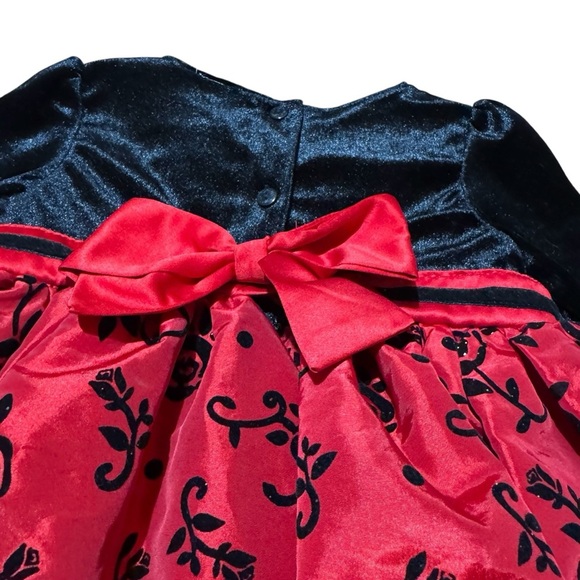 WonderKids Red Black Christmas Dress Long Sleeve Velvet Top Embellished 3T - Picture 2 of 9